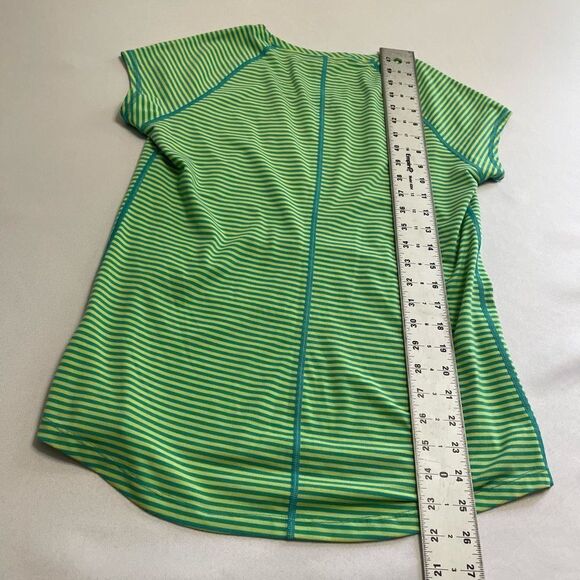 Title Nine Womens Short Sleeve Vibe Tee T-Shirt Size Small Teal Yellow Striped - Picture 4 of 7
